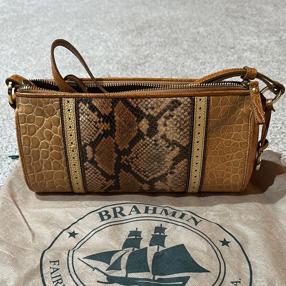 Brahmin Brown and Tan Snakeskin Clutch